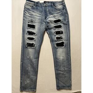 Victorious Jeans Ripped Rhinestone Skinny Leg Y2K Skater Rock Grunge 40x33 Men’s